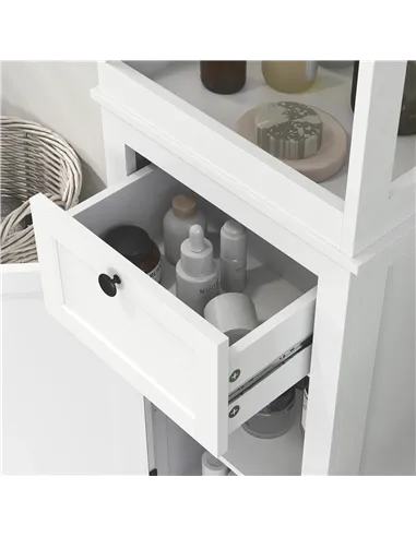 HOMCOM Tall Bathroom Cabinet, Slim Bathroom Storage Cabinet with 2 Open Shelves, Soft Close Door and Drawer, Adjustable Shelf, N