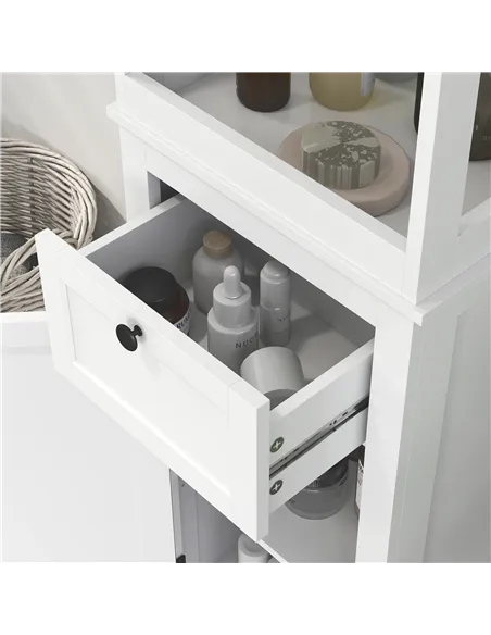 HOMCOM Tall Bathroom Cabinet, Slim Bathroom Storage Cabinet with 2 Open Shelves, Soft Close Door and Drawer, Adjustable Shelf, N