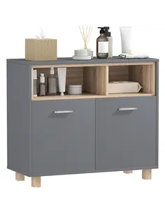 HOMCOM Freestanding Bathroom Cabinet, Bathroom Storage Unit, Bathroom Storage Cabinet with Open Compartments and Double Doors