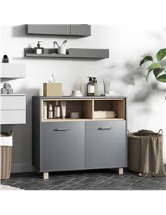 HOMCOM Freestanding Bathroom Cabinet, Bathroom Storage Unit, Bathroom Storage Cabinet with Open Compartments and Double Doors 2