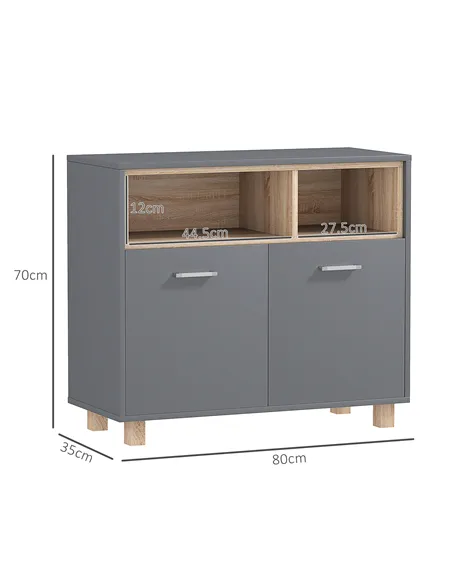 HOMCOM Freestanding Bathroom Cabinet, Bathroom Storage Unit, Bathroom Storage Cabinet with Open Compartments and Double Doors