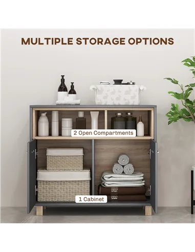 HOMCOM Freestanding Bathroom Cabinet, Bathroom Storage Unit, Bathroom Storage Cabinet with Open Compartments and Double Doors