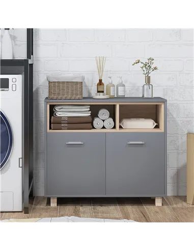 HOMCOM Freestanding Bathroom Cabinet, Bathroom Storage Unit, Bathroom Storage Cabinet with Open Compartments and Double Doors