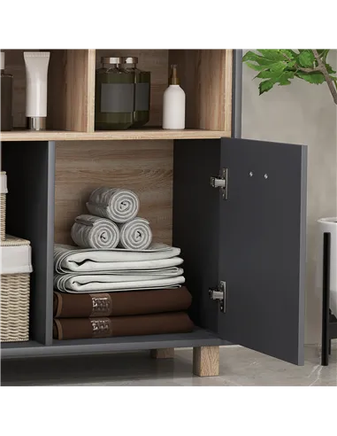 HOMCOM Freestanding Bathroom Cabinet, Bathroom Storage Unit, Bathroom Storage Cabinet with Open Compartments and Double Doors