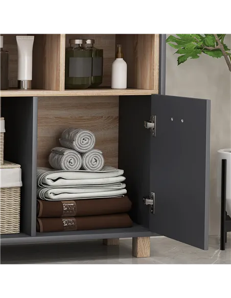 HOMCOM Freestanding Bathroom Cabinet, Bathroom Storage Unit, Bathroom Storage Cabinet with Open Compartments and Double Doors