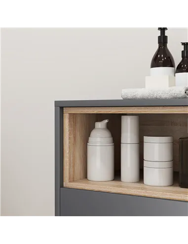 HOMCOM Freestanding Bathroom Cabinet, Bathroom Storage Unit, Bathroom Storage Cabinet with Open Compartments and Double Doors