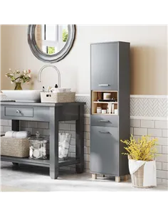 HOMCOM Tall Bathroom Storage Cabinet, Bathroom Storage Unit, Freestanding Bathroom Cabinet with Open Shelves and Drawer 2