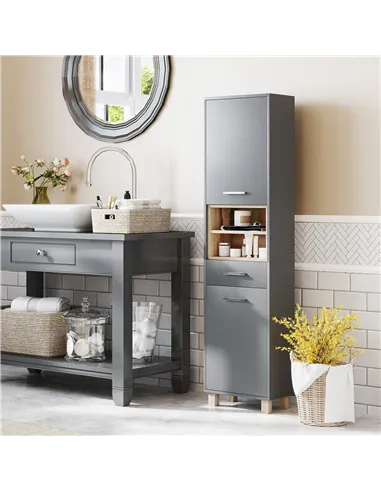 HOMCOM Tall Bathroom Storage Cabinet, Bathroom Storage Unit, Freestanding Bathroom Cabinet with Open Shelves and Drawer