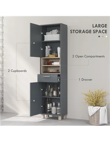 HOMCOM Tall Bathroom Storage Cabinet, Bathroom Storage Unit, Freestanding Bathroom Cabinet with Open Shelves and Drawer
