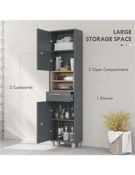 HOMCOM Tall Bathroom Storage Cabinet, Bathroom Storage Unit, Freestanding Bathroom Cabinet with Open Shelves and Drawer