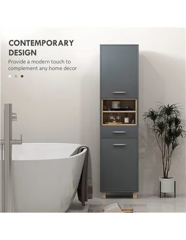HOMCOM Tall Bathroom Storage Cabinet, Bathroom Storage Unit, Freestanding Bathroom Cabinet with Open Shelves and Drawer