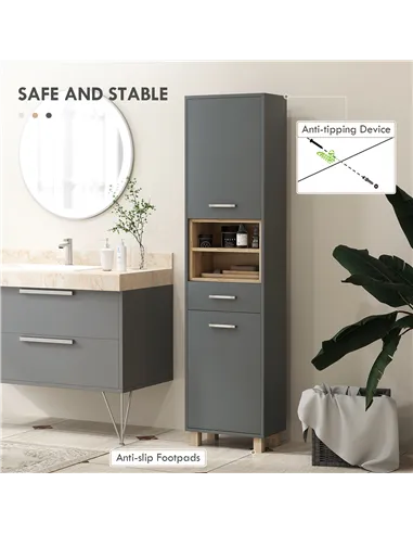 HOMCOM Tall Bathroom Storage Cabinet, Bathroom Storage Unit, Freestanding Bathroom Cabinet with Open Shelves and Drawer