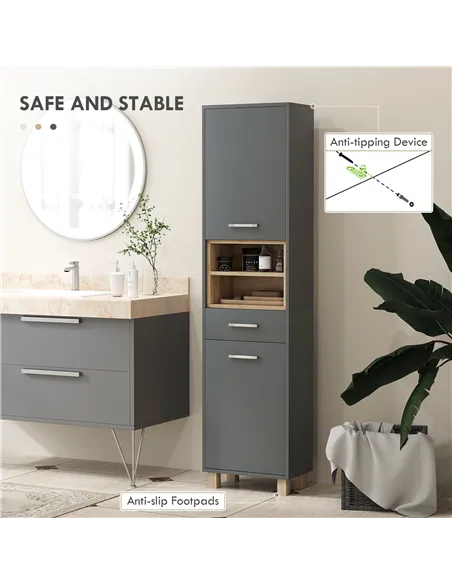 HOMCOM Tall Bathroom Storage Cabinet, Bathroom Storage Unit, Freestanding Bathroom Cabinet with Open Shelves and Drawer