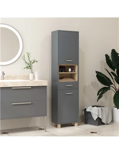 HOMCOM Tall Bathroom Storage Cabinet, Bathroom Storage Unit, Freestanding Bathroom Cabinet with Open Shelves and Drawer