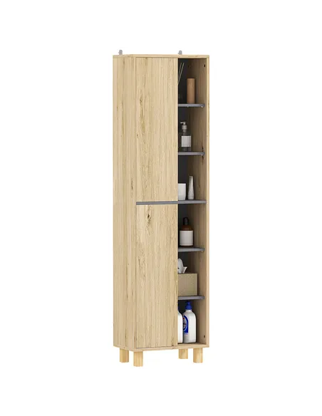 HOMCOM Multi-Storage Slim Bathroom Cabinet - Wood-Effect