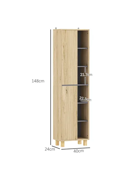 HOMCOM Multi-Storage Slim Bathroom Cabinet - Wood-Effect