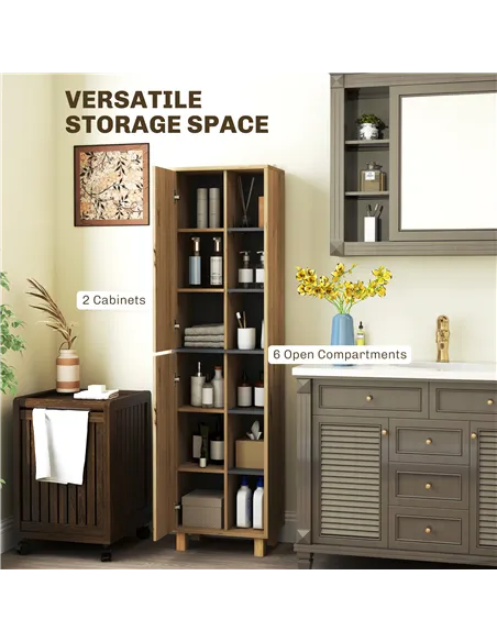 HOMCOM Multi-Storage Slim Bathroom Cabinet - Wood-Effect