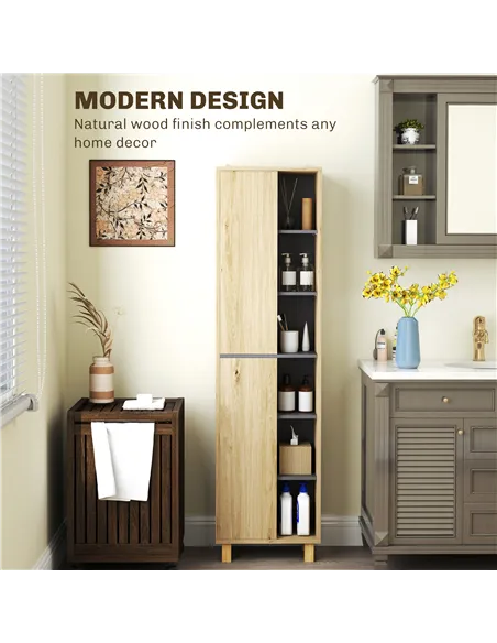 HOMCOM Multi-Storage Slim Bathroom Cabinet - Wood-Effect