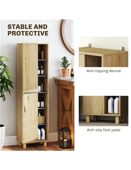 HOMCOM Multi-Storage Slim Bathroom Cabinet - Wood-Effect