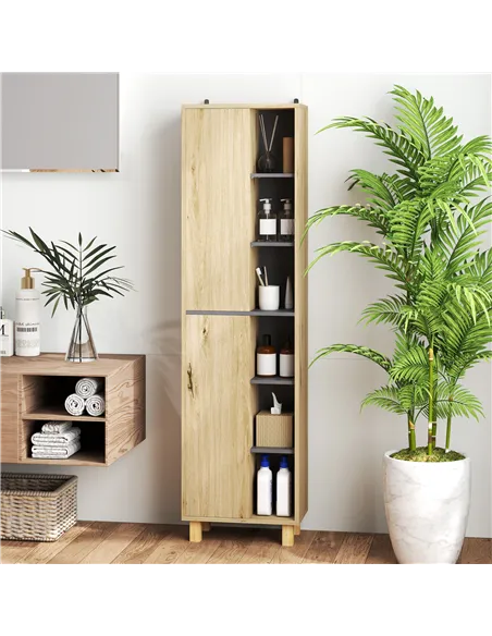 HOMCOM Multi-Storage Slim Bathroom Cabinet - Wood-Effect