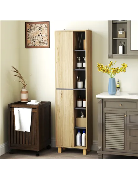 HOMCOM Multi-Storage Slim Bathroom Cabinet - Wood-Effect