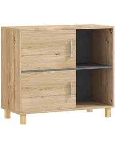 HOMCOM Bathroom Cabinet, Freestanding Bathroom Cabinet with Open Compartments and Double Doors