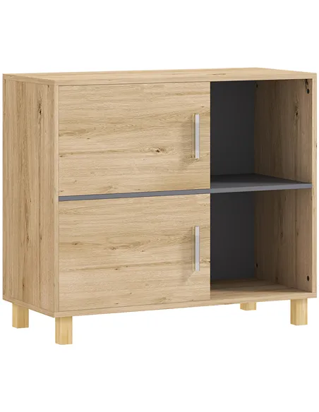 HOMCOM Bathroom Cabinet, Freestanding Bathroom Cabinet with Open Compartments and Double Doors