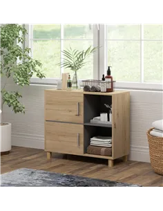HOMCOM Bathroom Cabinet, Freestanding Bathroom Cabinet with Open Compartments and Double Doors 2