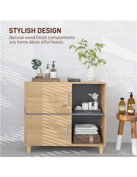 HOMCOM Bathroom Cabinet, Freestanding Bathroom Cabinet with Open Compartments and Double Doors