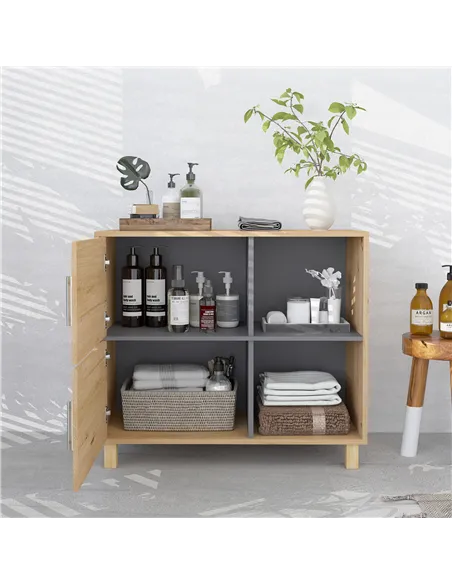 HOMCOM Bathroom Cabinet, Freestanding Bathroom Cabinet with Open Compartments and Double Doors
