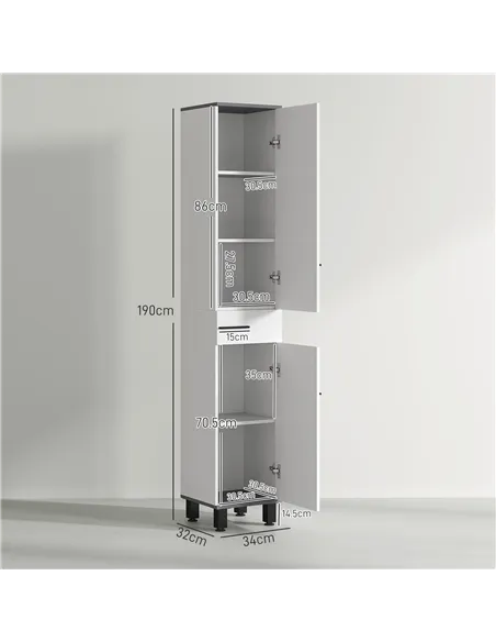 HOMCOM 190cm Slim Bathroom Storage Cabinet - White