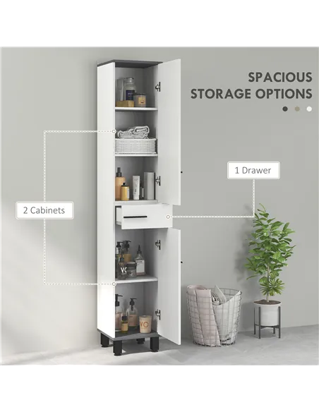HOMCOM 190cm Slim Bathroom Storage Cabinet - White