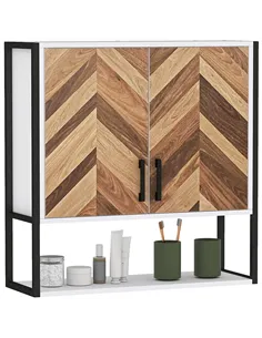HOMCOM Bathroom Cabinet Wall Mounted, Bathroom Wall Cabinet Medicine Cabinet with 2 Doors, Adjustable Shelf, Walnut