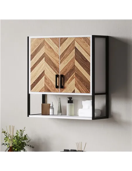HOMCOM Bathroom Cabinet Wall Mounted, Bathroom Wall Cabinet Medicine Cabinet with 2 Doors, Adjustable Shelf, Walnut