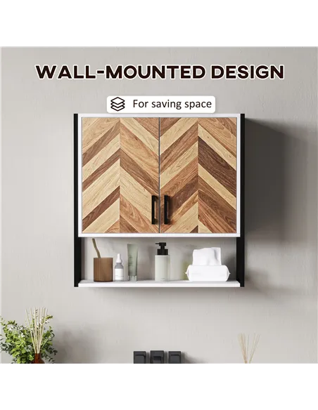HOMCOM Bathroom Cabinet Wall Mounted, Bathroom Wall Cabinet Medicine Cabinet with 2 Doors, Adjustable Shelf, Walnut