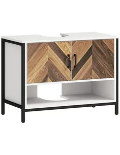 HOMCOM Under Sink Bathroom Cabinet, Rustic Under Sink Cabinet with Herringbone Doors and Open Compartment for Basin with or with