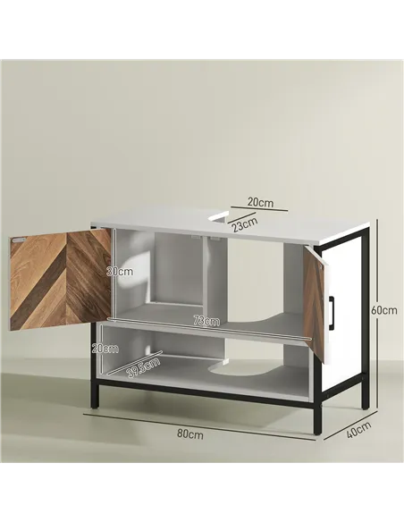 HOMCOM Under Sink Bathroom Cabinet, Rustic Under Sink Cabinet with Herringbone Doors and Open Compartment for Basin with or with