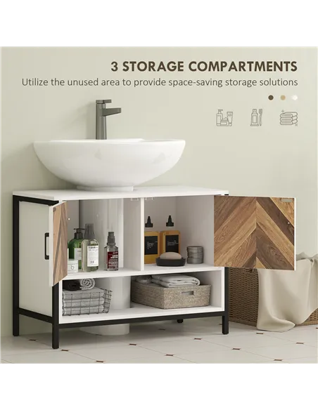 HOMCOM Under Sink Bathroom Cabinet, Rustic Under Sink Cabinet with Herringbone Doors and Open Compartment for Basin with or with