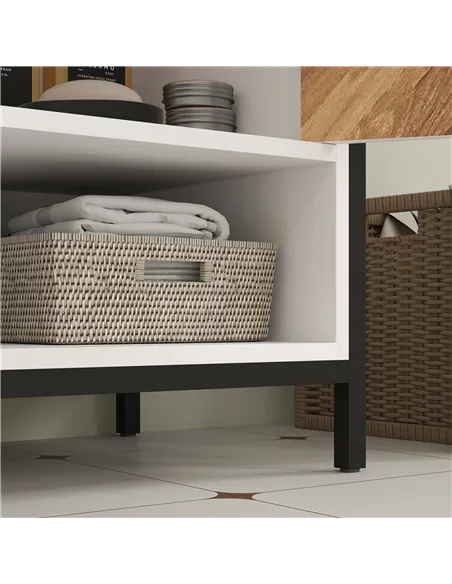 HOMCOM Under Sink Bathroom Cabinet, Rustic Under Sink Cabinet with Herringbone Doors and Open Compartment for Basin with or with
