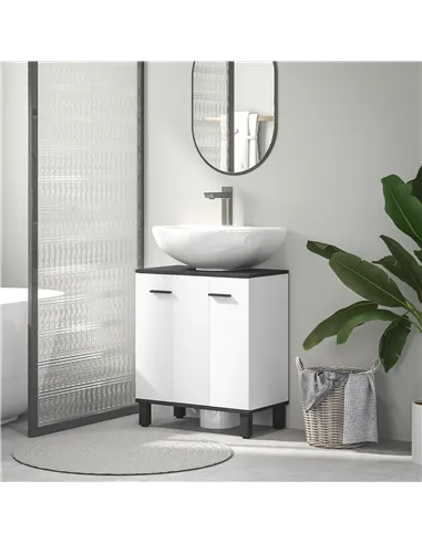 HOMCOM Modern Under-Sink Bathroom Cabinet - High Gloss White