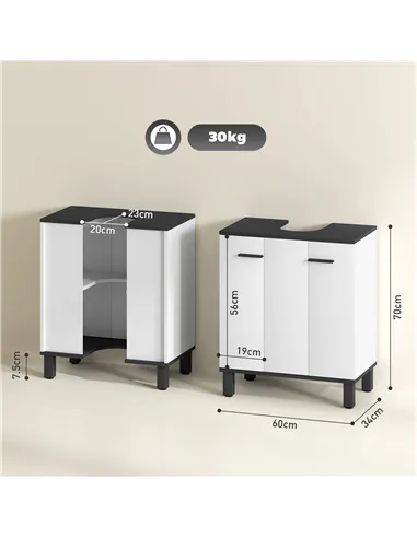 HOMCOM Modern Under-Sink Bathroom Cabinet - High Gloss White