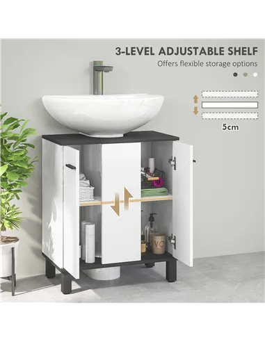 HOMCOM Modern Under-Sink Bathroom Cabinet - High Gloss White