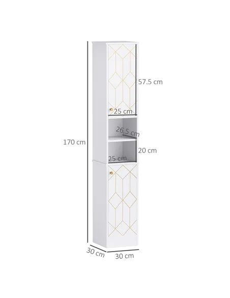 HOMCOM Tall Bathroom Storage Cabinet with Doors, Slim Bathroom Storage Unit with Adjustable Shelves, Freestanding Bathroom Stora