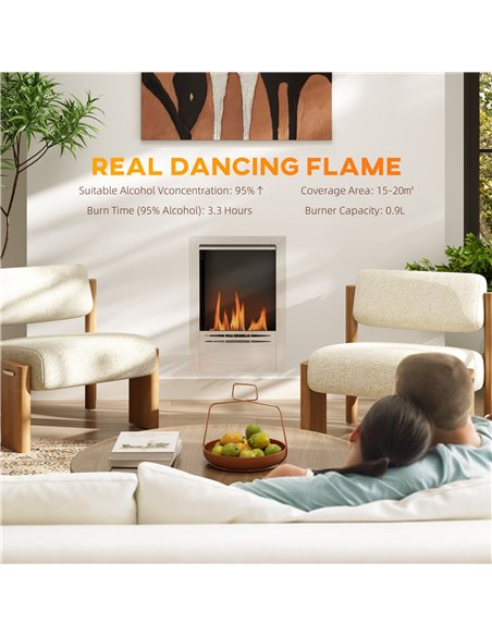 HOMCOM Stainless Steel Ethanol Fireplace Insert, Bioethanol Fire, Indoor Ethanol Burner with 0.9 Litres Volume, Cover Lid, Burns