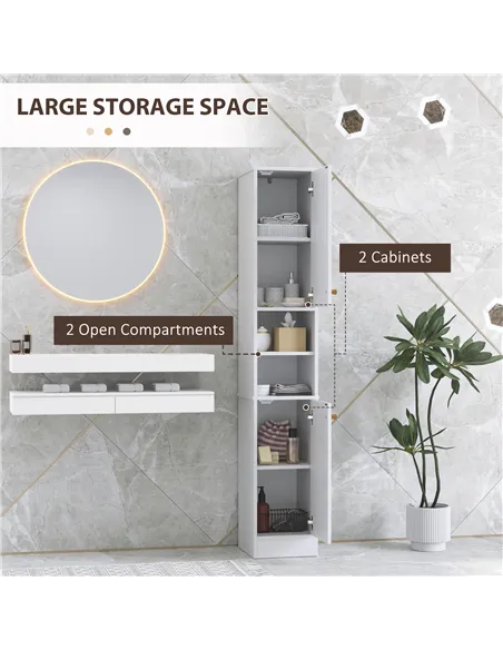 HOMCOM Tall Bathroom Storage Cabinet with Doors, Slim Bathroom Storage Unit with Adjustable Shelves, Freestanding Bathroom Stora
