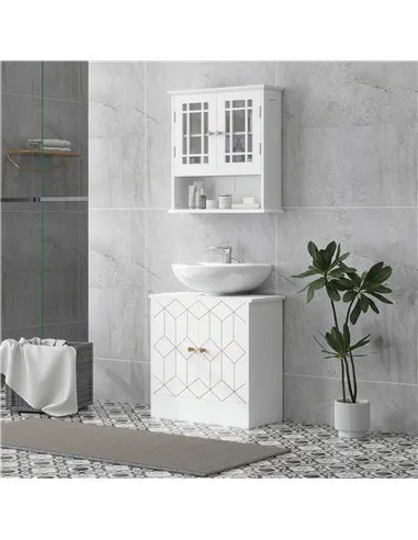 HOMCOM Under Sink Bathroom Cabinet, Under Sink Cabinet with Adjustable Shelf and Open Compartment for Basin with or without Pede