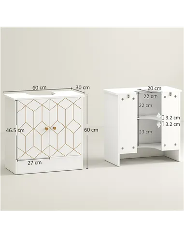 HOMCOM Under Sink Bathroom Cabinet, Under Sink Cabinet with Adjustable Shelf and Open Compartment for Basin with or without Pede