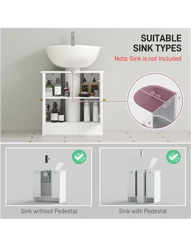HOMCOM Under Sink Bathroom Cabinet, Under Sink Cabinet with Adjustable Shelf and Open Compartment for Basin with or without Pede