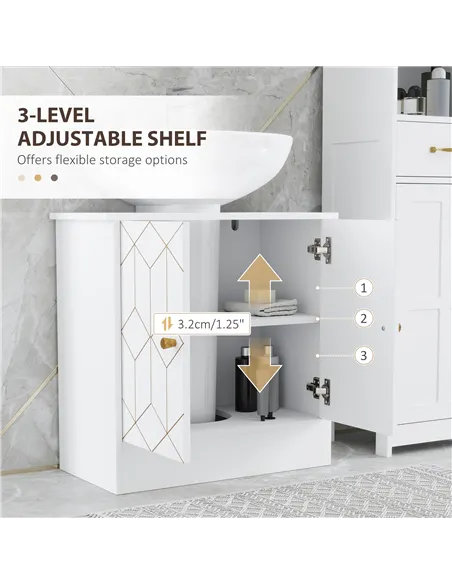 HOMCOM Under Sink Bathroom Cabinet, Under Sink Cabinet with Adjustable Shelf and Open Compartment for Basin with or without Pede
