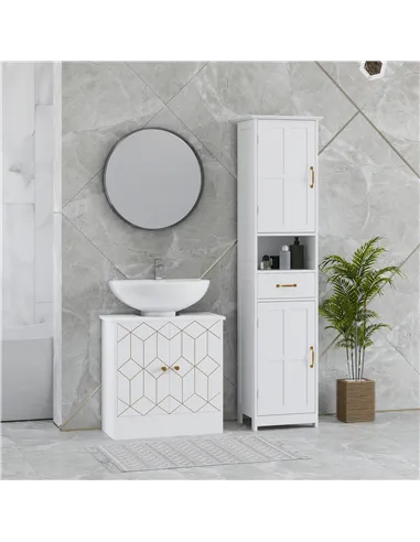 HOMCOM Under Sink Bathroom Cabinet, Under Sink Cabinet with Adjustable Shelf and Open Compartment for Basin with or without Pede